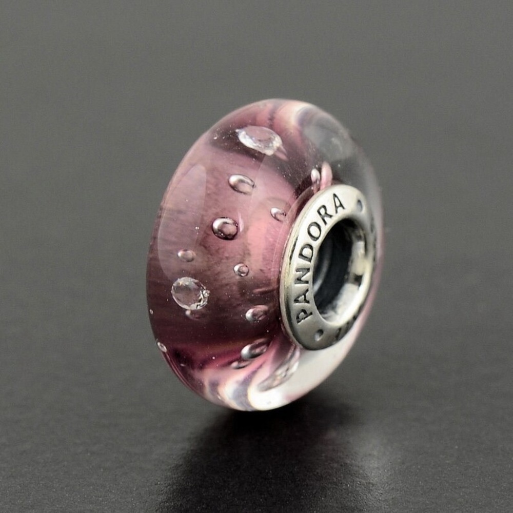 PANDORA Pink EFFERVESCENCE CZ Murano GLASS Charm~Bead 791615CZ